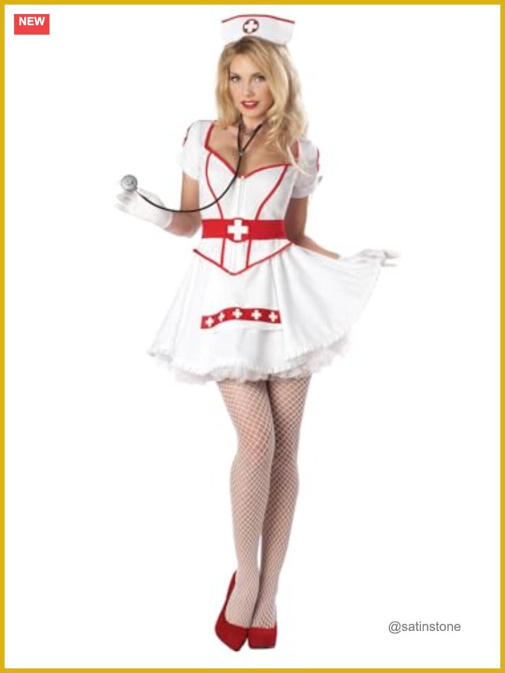 Nurse Heartbreaker Costume Dress Hat Belt Adult L